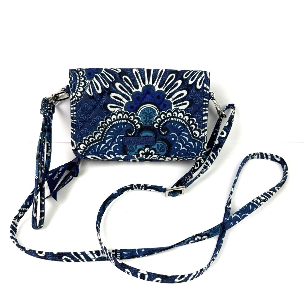 Vera Bradley All In One Crossbody Wallet Petal Splash Blue RFID Brand New